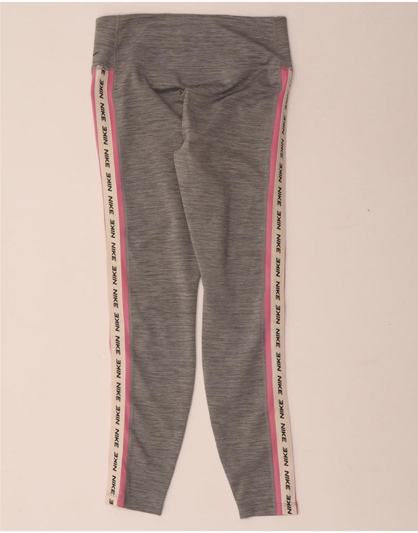 Nike Womens Dri Fit Graphic Leggings UK 12 Medium  Grey Flecked Polyester
