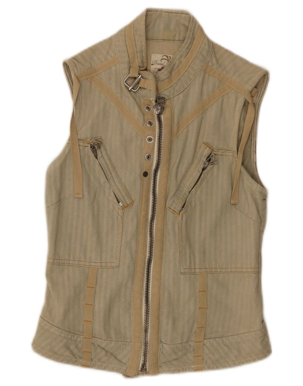 Diesel Womens Gilet UK 6 XS Beige Striped Cotton