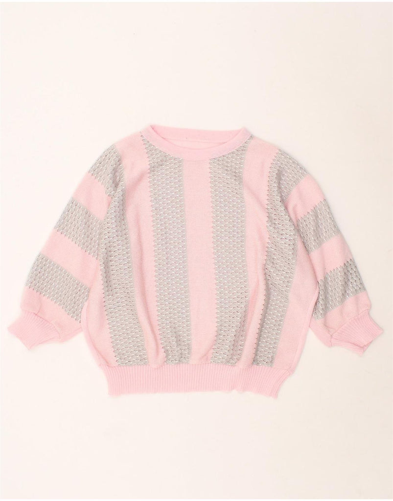 VINTAGE Womens Crew Neck Jumper Sweater UK 14 Medium Pink Striped | Vintage Vintage | Thrift | Second-Hand Vintage | Used Clothing | Messina Hembry 