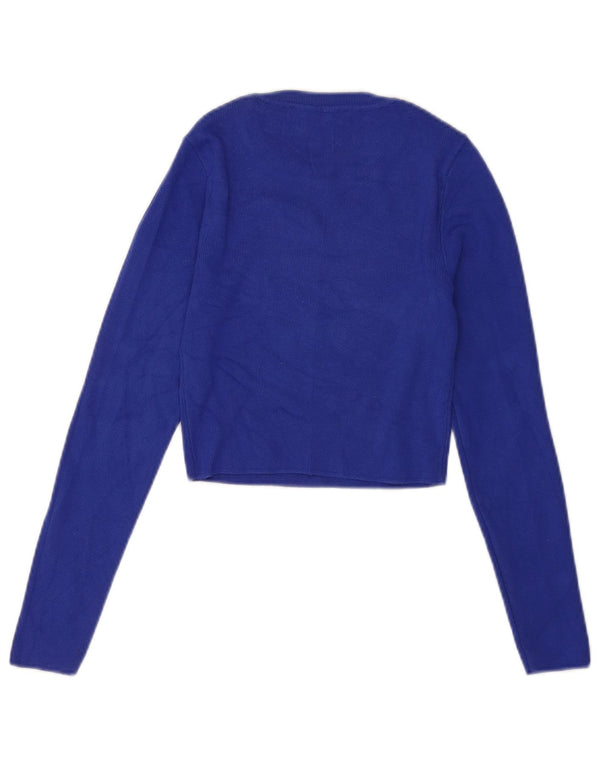 Zara Womens Crop Top Long Sleeve UK 8 Small Blue Viscose