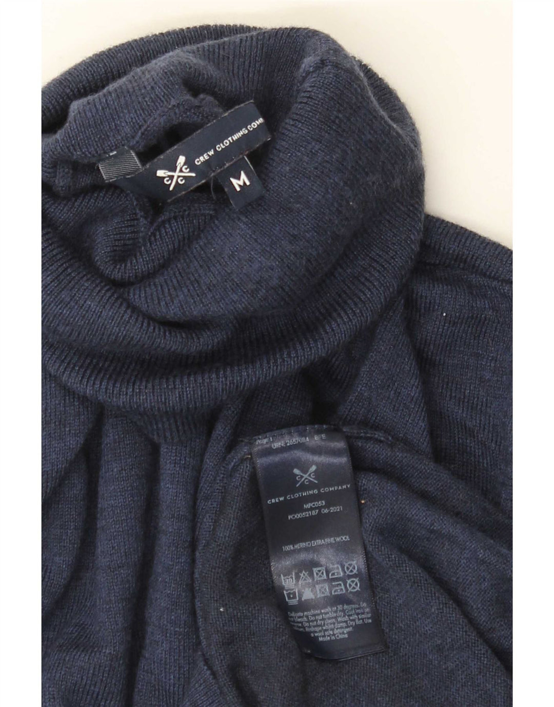 Crew Clothing Mens Roll Neck Jumper Sweater Medium Navy Blue Merino Wool