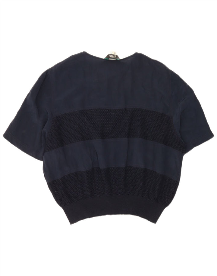 Donna Mizar Womens Blouse Top IT 50 XL Navy Blue Silk