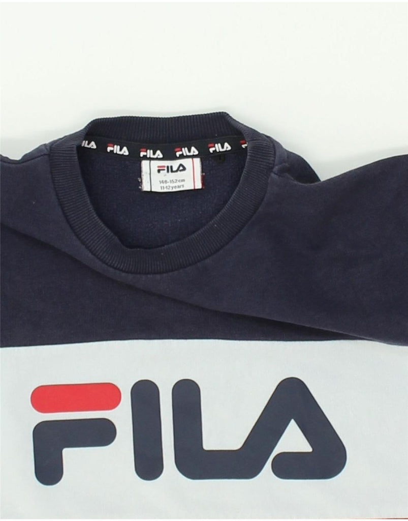 FILA Boys Graphic Sweatshirt Jumper 11-12 Years Red Colourblock Cotton | Vintage Fila | Thrift | Second-Hand Fila | Used Clothing | Messina Hembry 