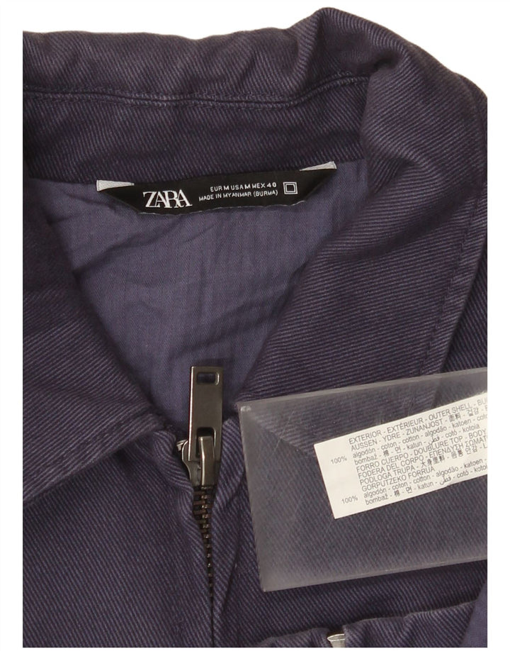 Zara Mens Bomber Jacket UK 38 Medium Navy Blue Cotton