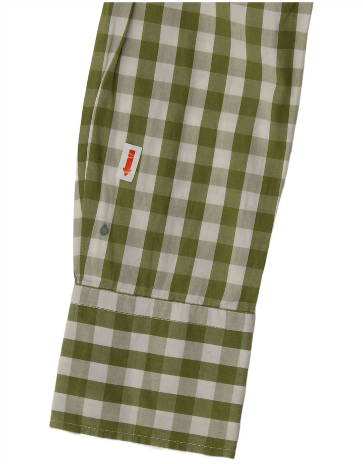 BENETTON Womens Shirt UK 12 Medium Green Gingham Cotton
