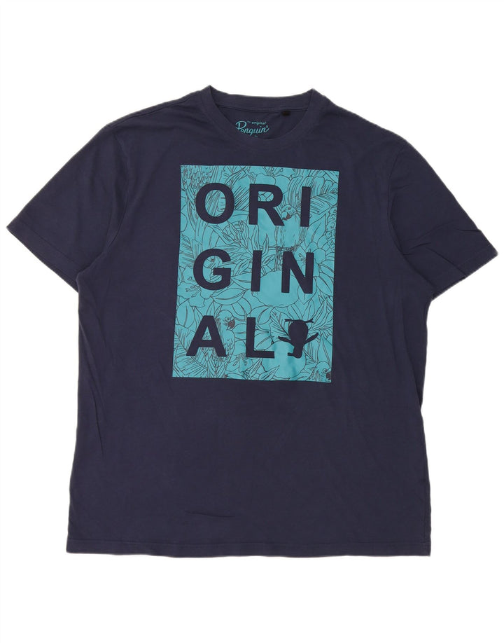Penguin Mens Graphic T-Shirt Top 2XL Navy Blue Cotton
