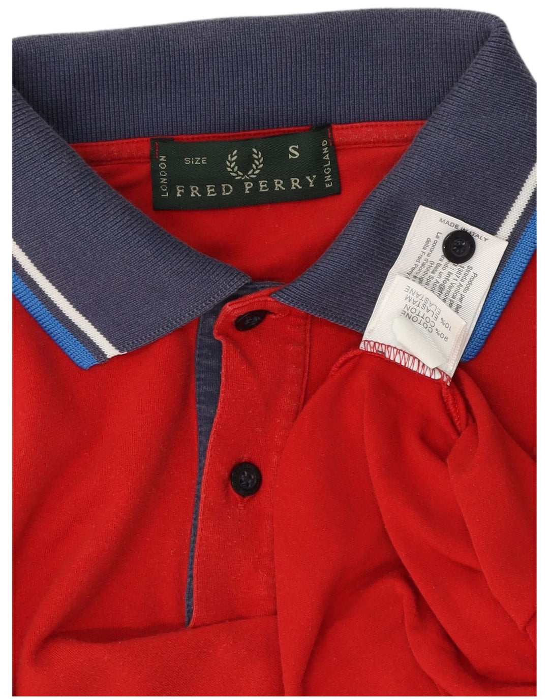 FRED PERRY Mens Polo Shirt Small Red Colourblock Cotton