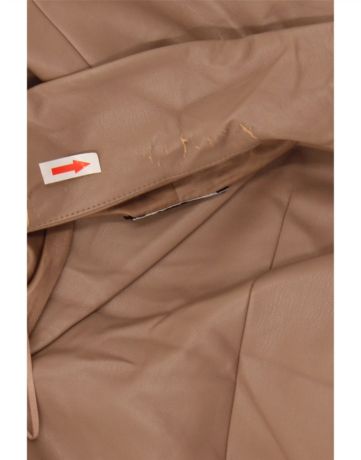 Zara Womens 2 Button Faux Leather Blazer Jacket UK 10 Small Beige Polyester