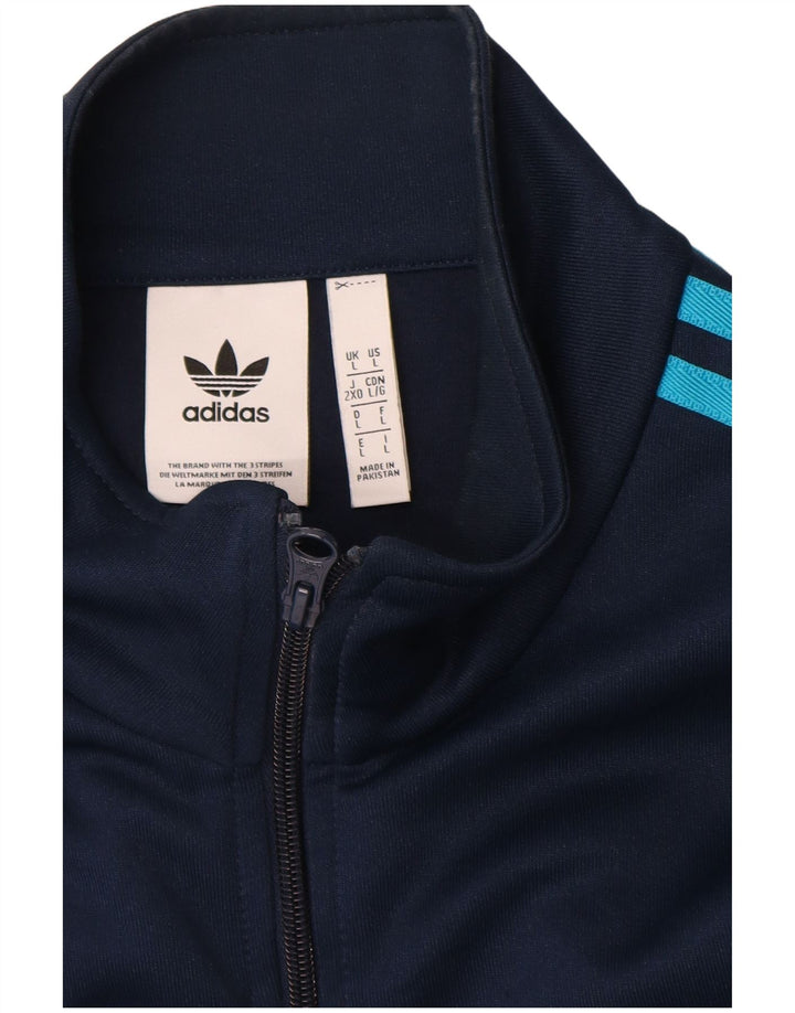 Adidas Mens Tracksuit Top Jacket Large Navy Blue Colourblock Polyester