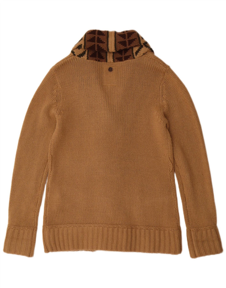 KHUJO Womens Cardigan Sweater UK 16 Large Beige Geometric Acrylic