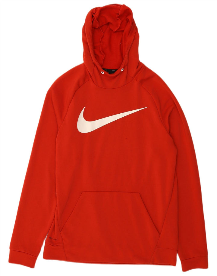 Nike Mens Dri Fit Graphic Hoodie Jumper Medium Orange Polyester