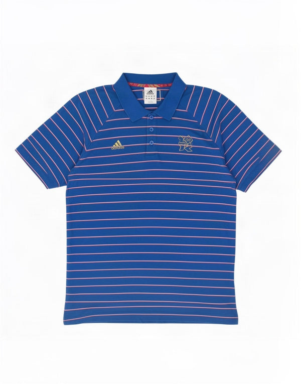 Adidas Mens Polo Shirt XL Blue Striped Cotton