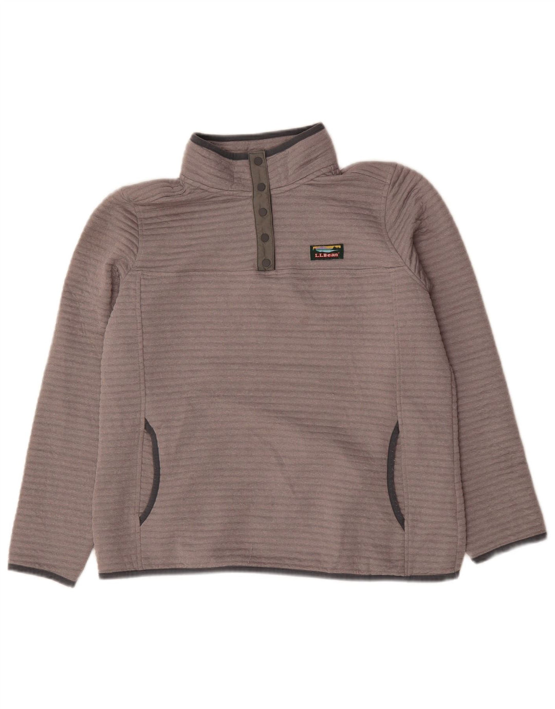 L.L.Bean Womens Button Neck Sweatshirt Jumper UK 16 Large Grey Polyester