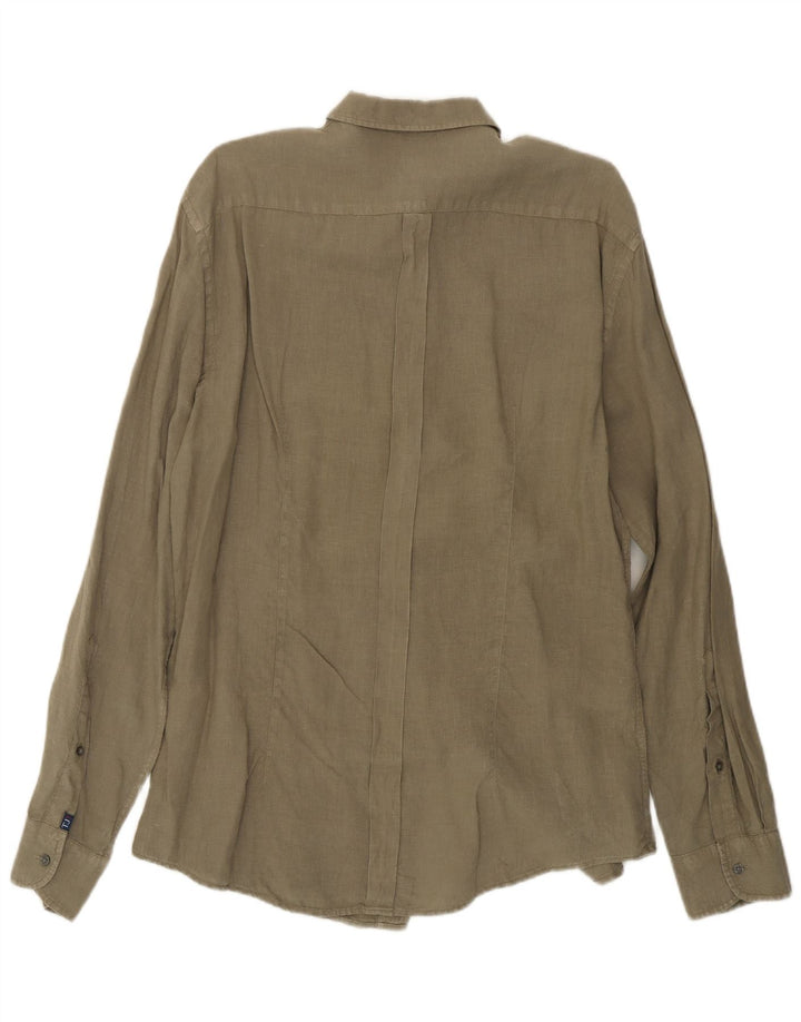 Trussardi Jeans Mens Shirt Large Khaki Linen