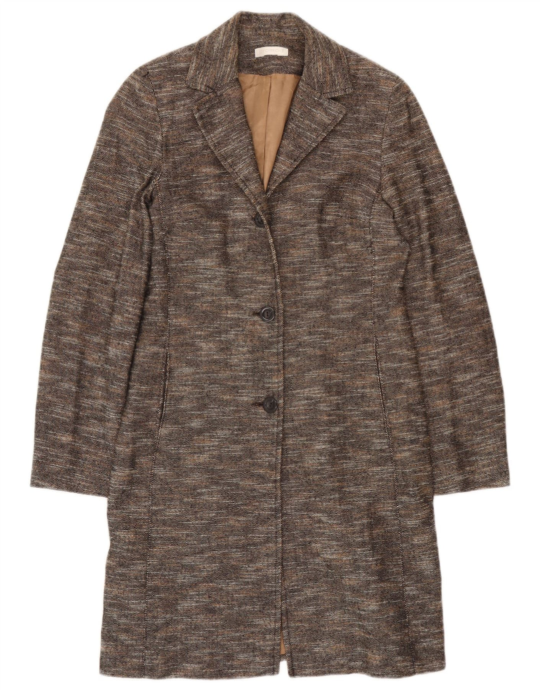 Promod Womens Overcoat UK 12 Medium Brown Flecked Cotton