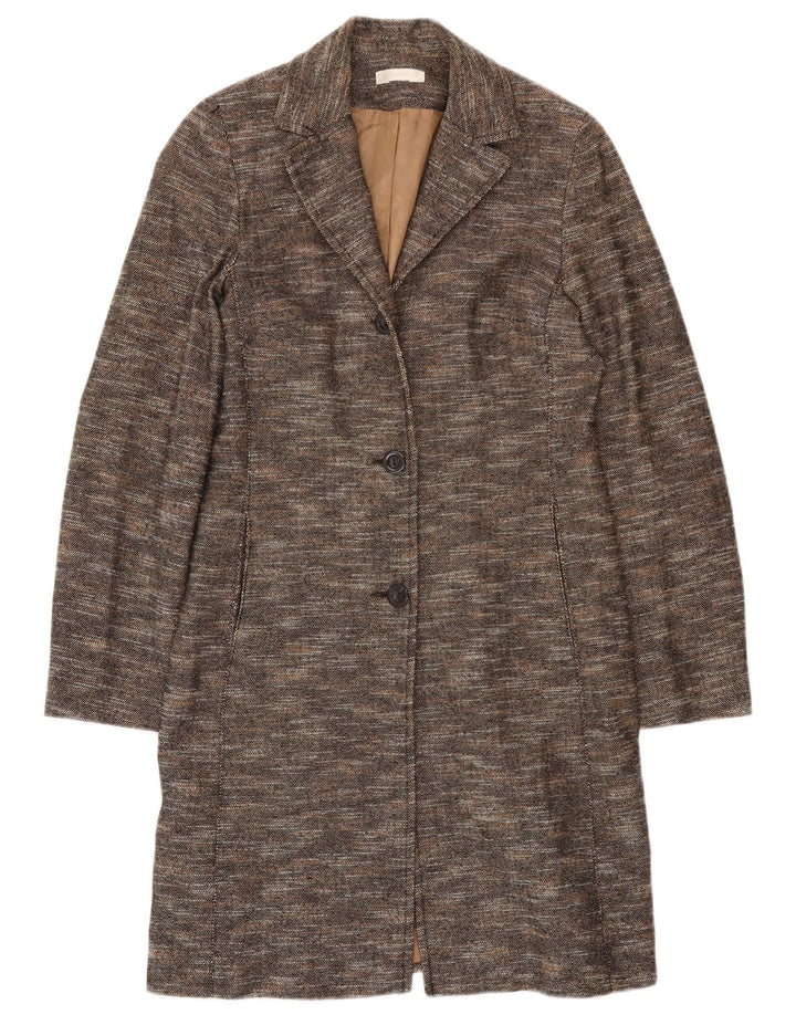 Promod Womens Overcoat UK 12 Medium Brown Flecked Cotton
