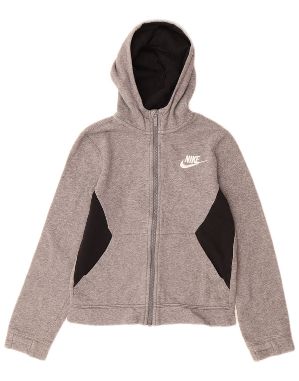 Nike Boys Zip Hoodie Sweater 8-9 Years Small Grey Colourblock Cotton