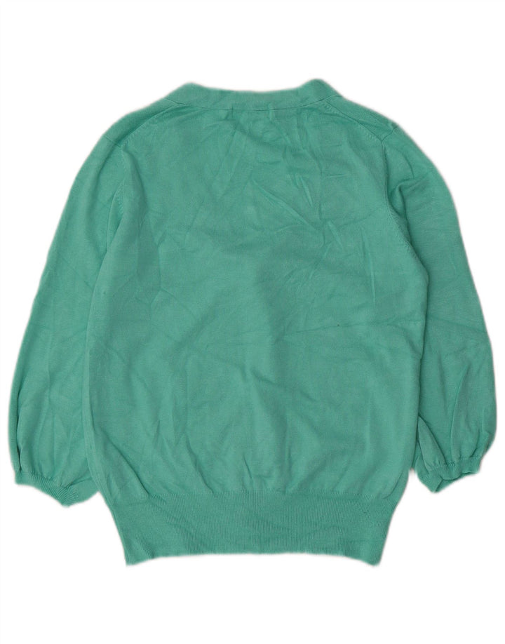 Marks & Spencer Womens 3/4 Sleeve V-Neck Jumper Sweater UK 14 Medium Green