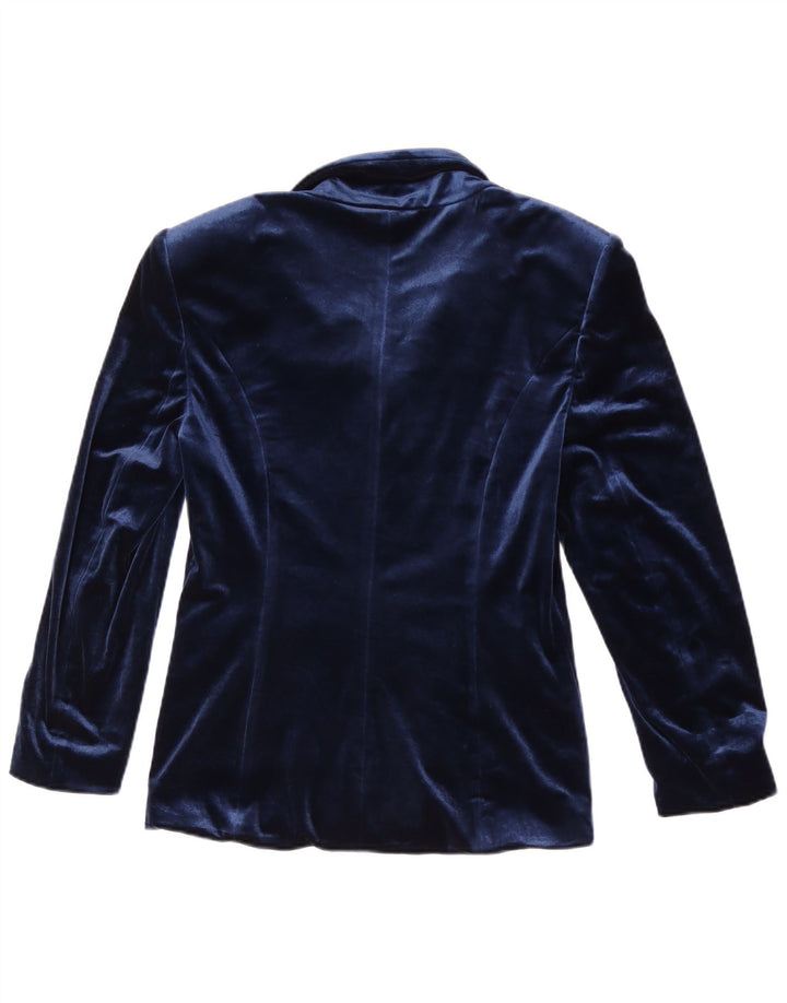 Vintage Womens 5 Button Velour Blazer Jacket UK 12 Medium Navy Blue