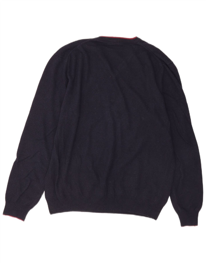 Harmont & Blaine Mens V-Neck Jumper Sweater XL Navy Blue Wool