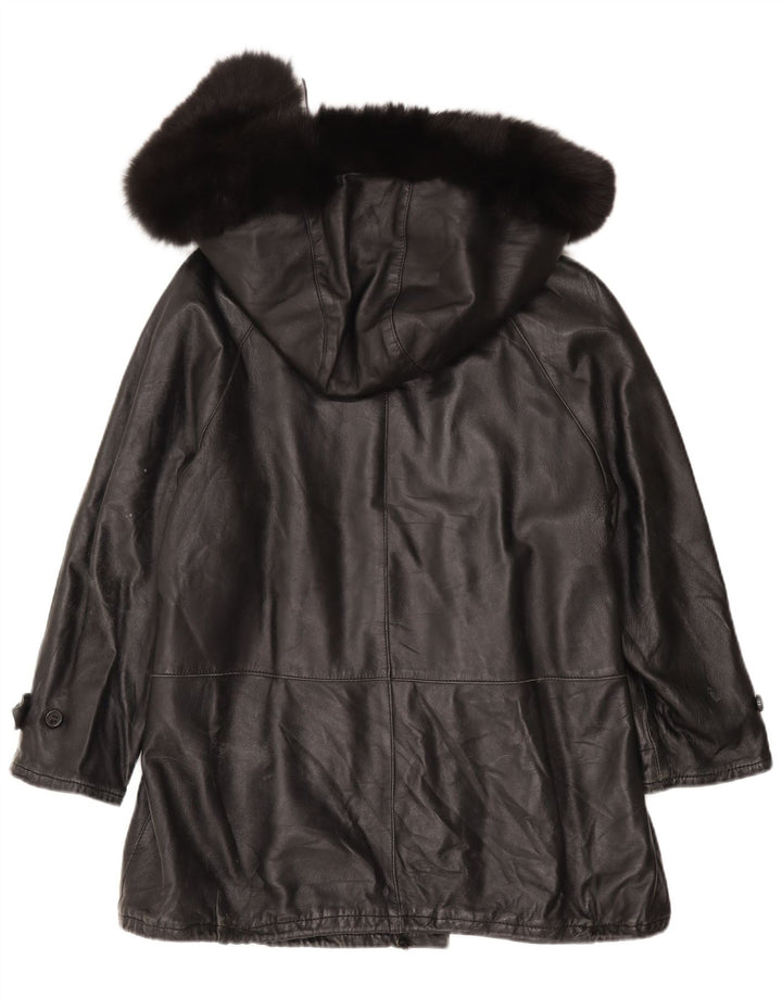 Basetti Womens Hooded Leather Jacket IT 46 Large Black