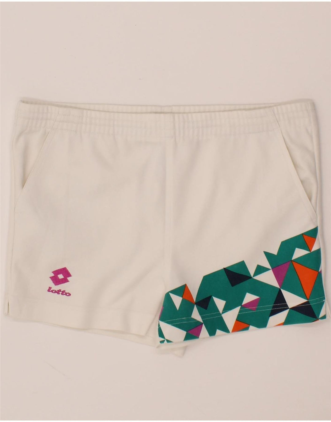 LOTTO Boys Sport Shorts 15-16 Years 2XL White Geometric Polyester Vintage Lotto and Second-Hand Lotto from Messina Hembry 