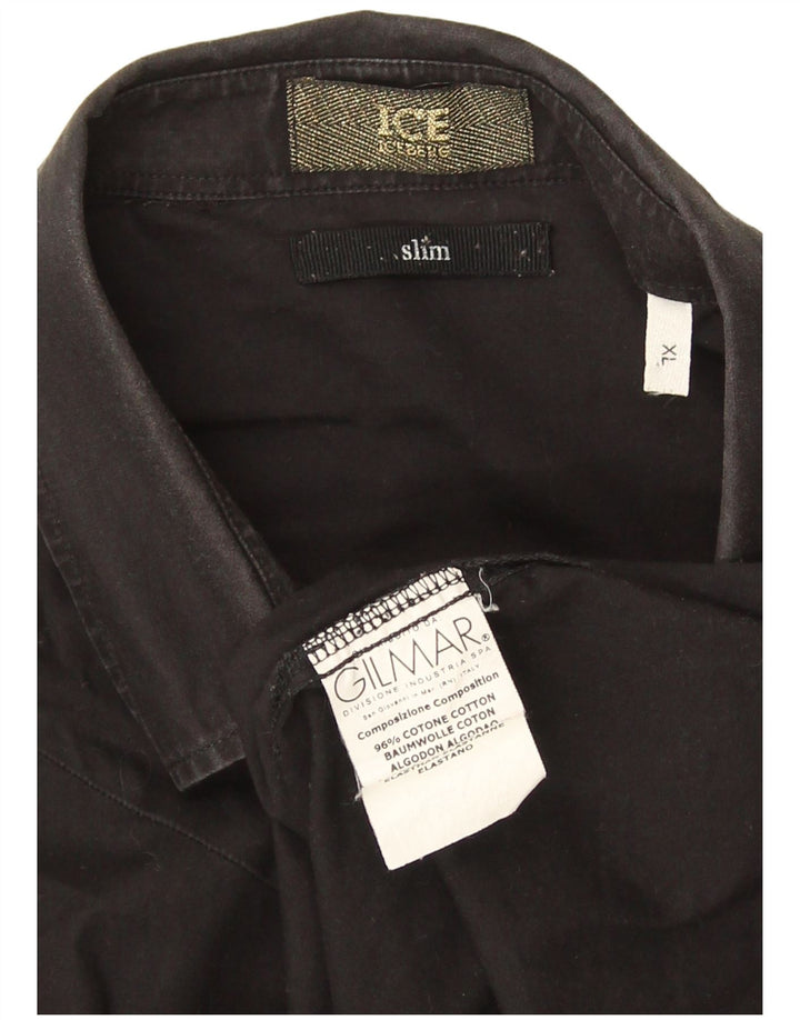 Iceberg Mens Slim Fit Shirt XL Black Cotton