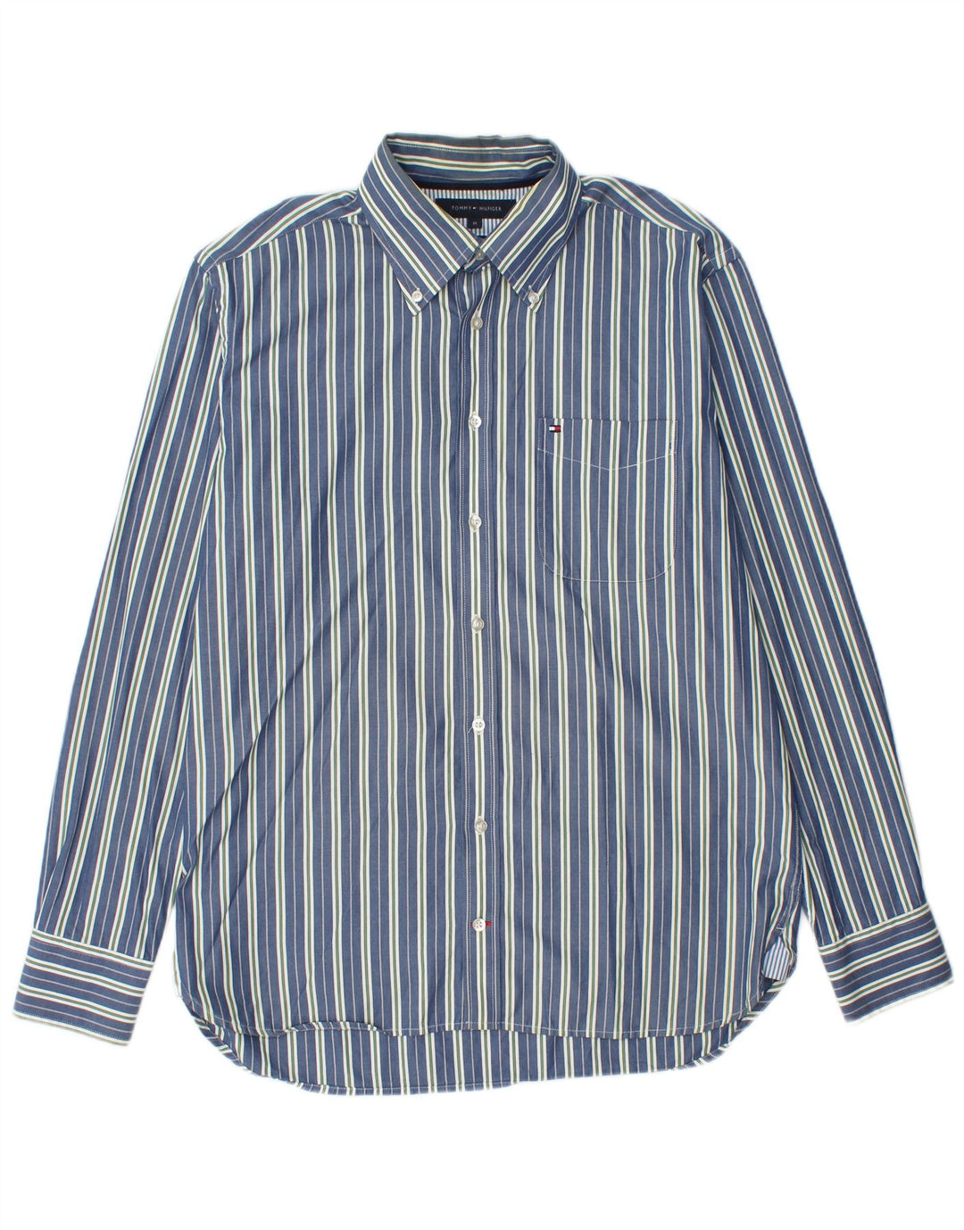 Tommy Hilfiger Mens Shirt Medium Blue Striped Cotton
