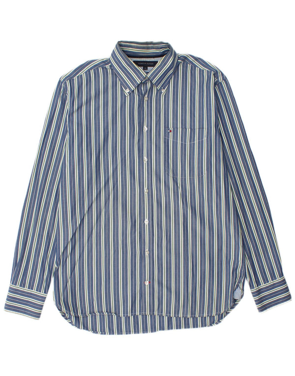 Tommy Hilfiger Mens Shirt Medium Blue Striped Cotton