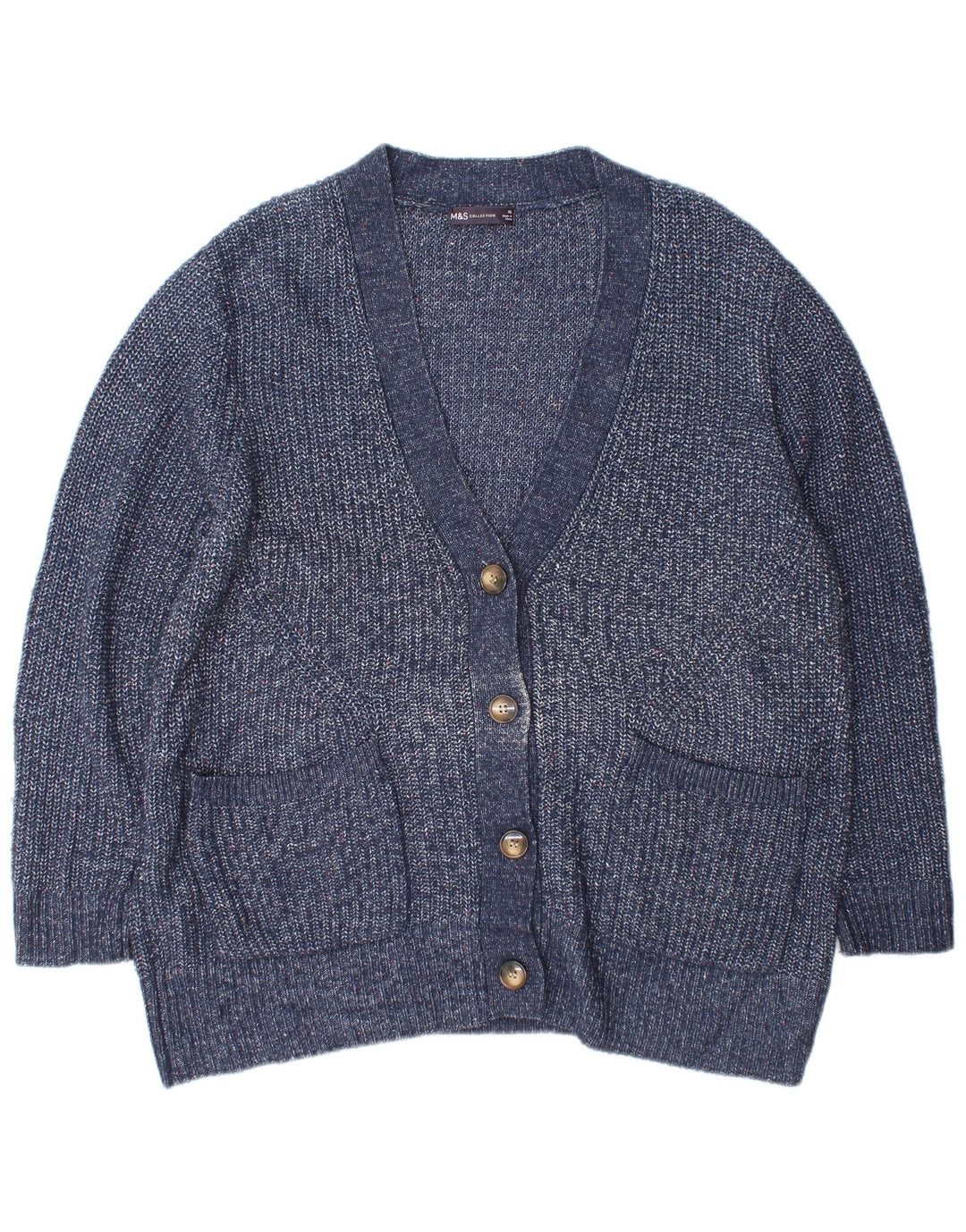 Marks & Spencer Womens Oversized Cardigan Sweater UK 18 XL Blue Flecked