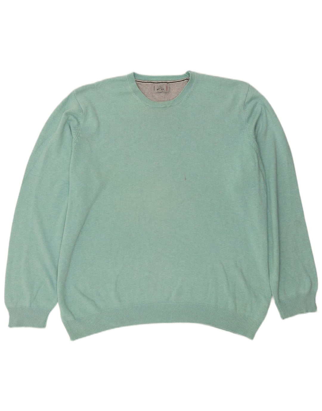 Marks & Spencer Mens Regular Fit Crew Neck Jumper Sweater 2XL Green Cotton