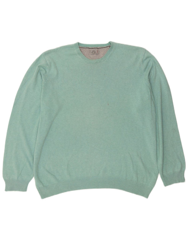 Marks & Spencer Mens Regular Fit Crew Neck Jumper Sweater 2XL Green Cotton
