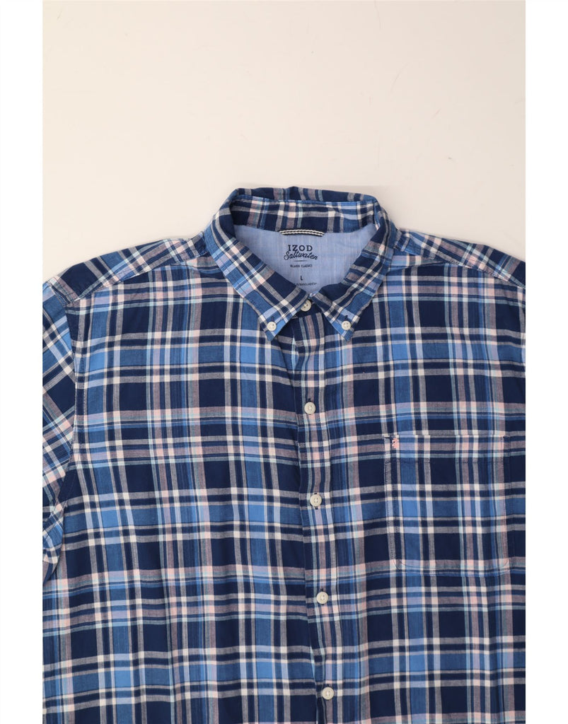 IZOD Mens Salt Water Short Sleeve Shirt Large Blue Check Cotton Vintage Izod and Second-Hand Izod from Messina Hembry 