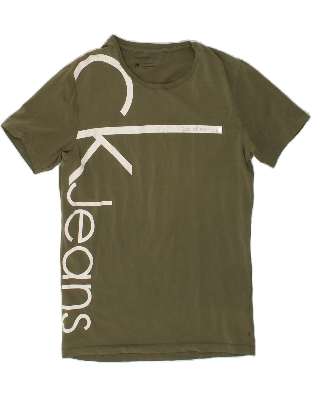 CALVIN KLEIN Mens Graphic T-Shirt Top Medium Green Cotton Vintage Calvin Klein and Second-Hand Calvin Klein from Messina Hembry 