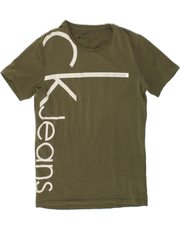 CALVIN KLEIN Mens Graphic T-Shirt Top Medium Green Cotton Vintage Calvin Klein and Second-Hand Calvin Klein from Messina Hembry 