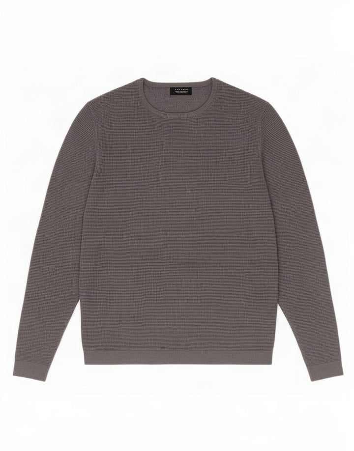 Zara Mens Crew Neck Jumper Sweater Medium Grey Cotton
