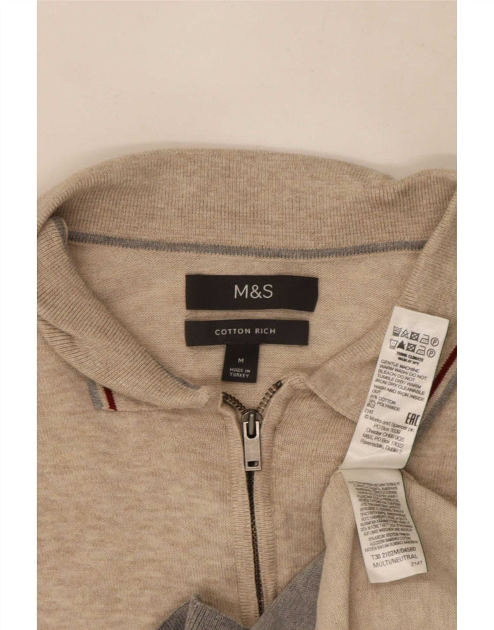 Marks & Spencer Mens Polo Neck Jumper Sweater Medium Beige Colourblock