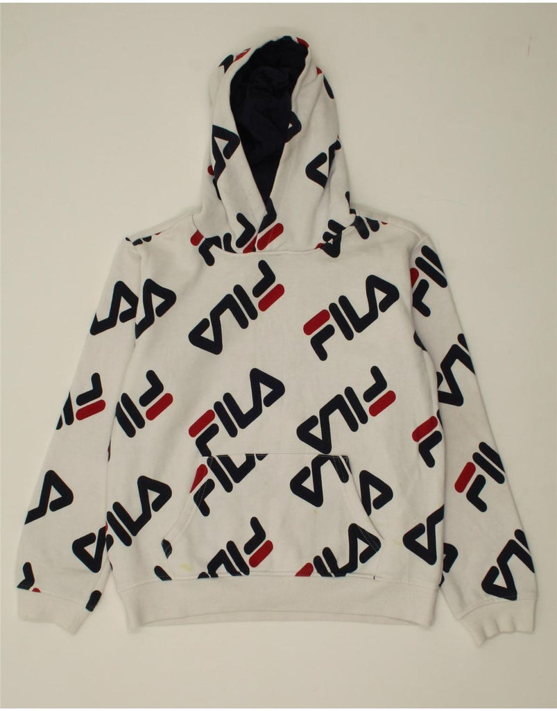 FILA Boys Graphic Hoodie Jumper 14-15 Years XL White Cotton Vintage Fila and Second-Hand Fila from Messina Hembry 