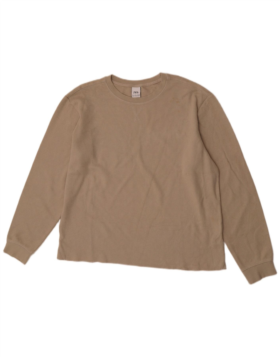 Zara Mens Top Long Sleeve Large Beige Cotton