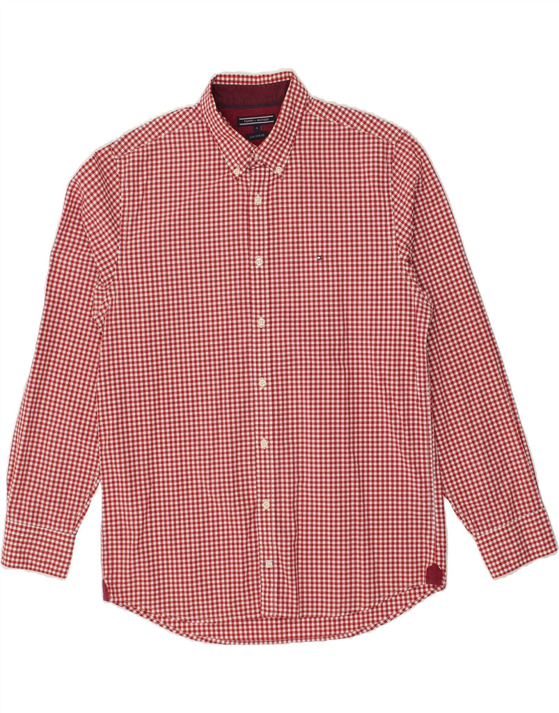 TOMMY HILFIGER Mens New York Fit Shirt Large Red Gingham Cotton | Vintage Tommy Hilfiger | Thrift | Second-Hand Tommy Hilfiger | Used Clothing | Messina Hembry 