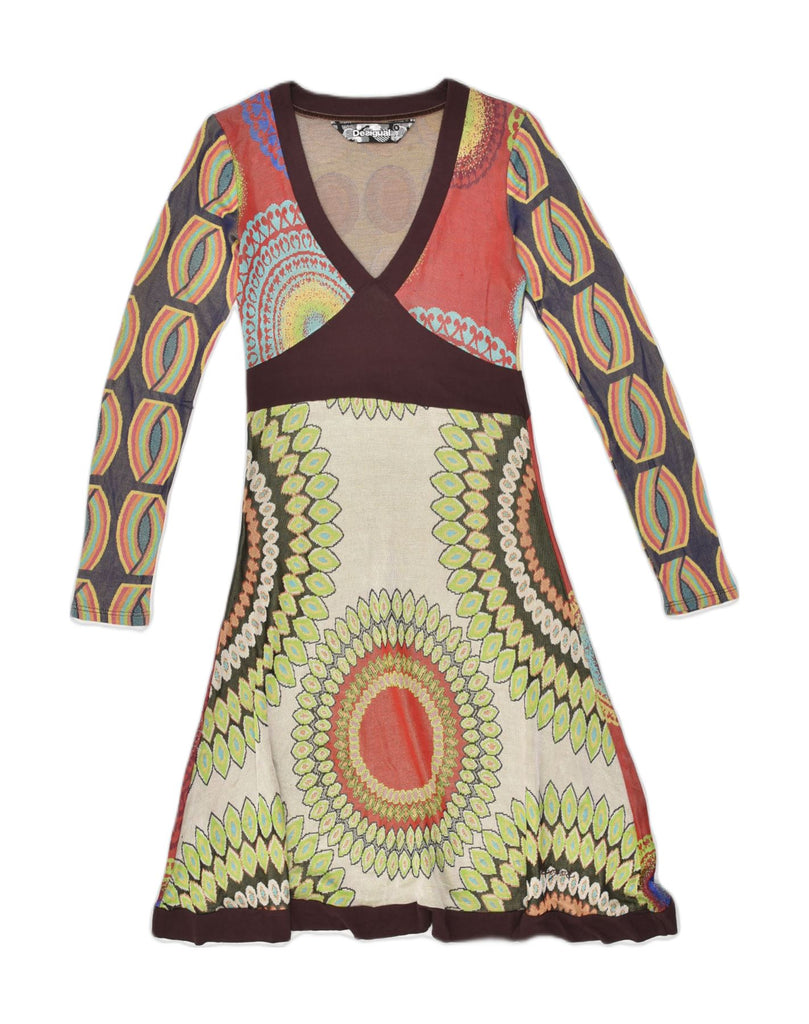 DESIGUAL Womens Long Sleeve A-Line Dress UK 10 Small Multicoloured | Vintage Desigual | Thrift | Second-Hand Desigual | Used Clothing | Messina Hembry 