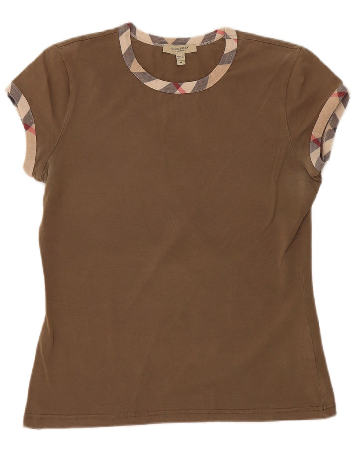 BURBERRY Womens T-Shirt Top UK 12 Medium Khaki Cotton