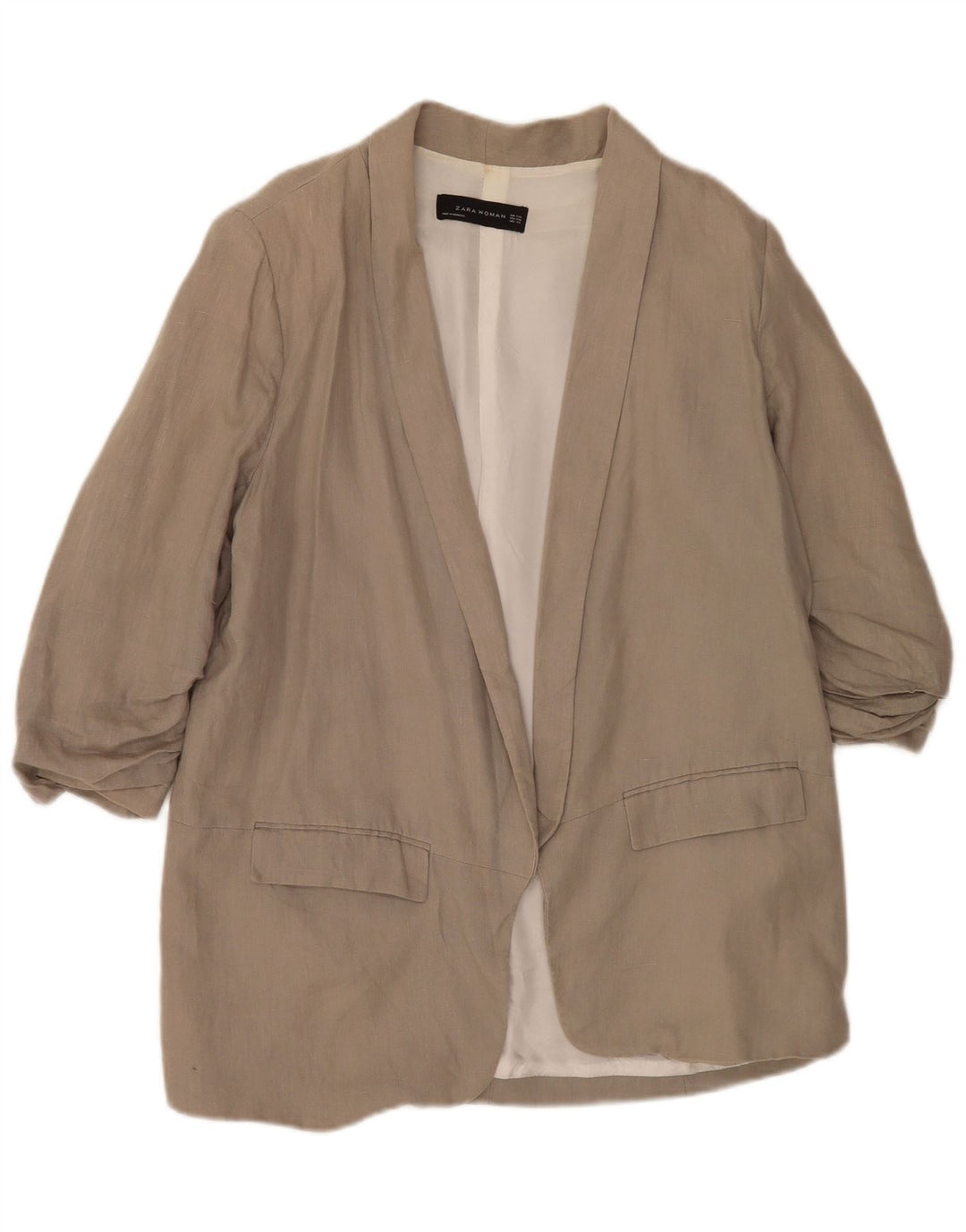 Zara Womens 3/4 Sleeve Open Blazer Jacket UK 22 2XL Grey Viscose
