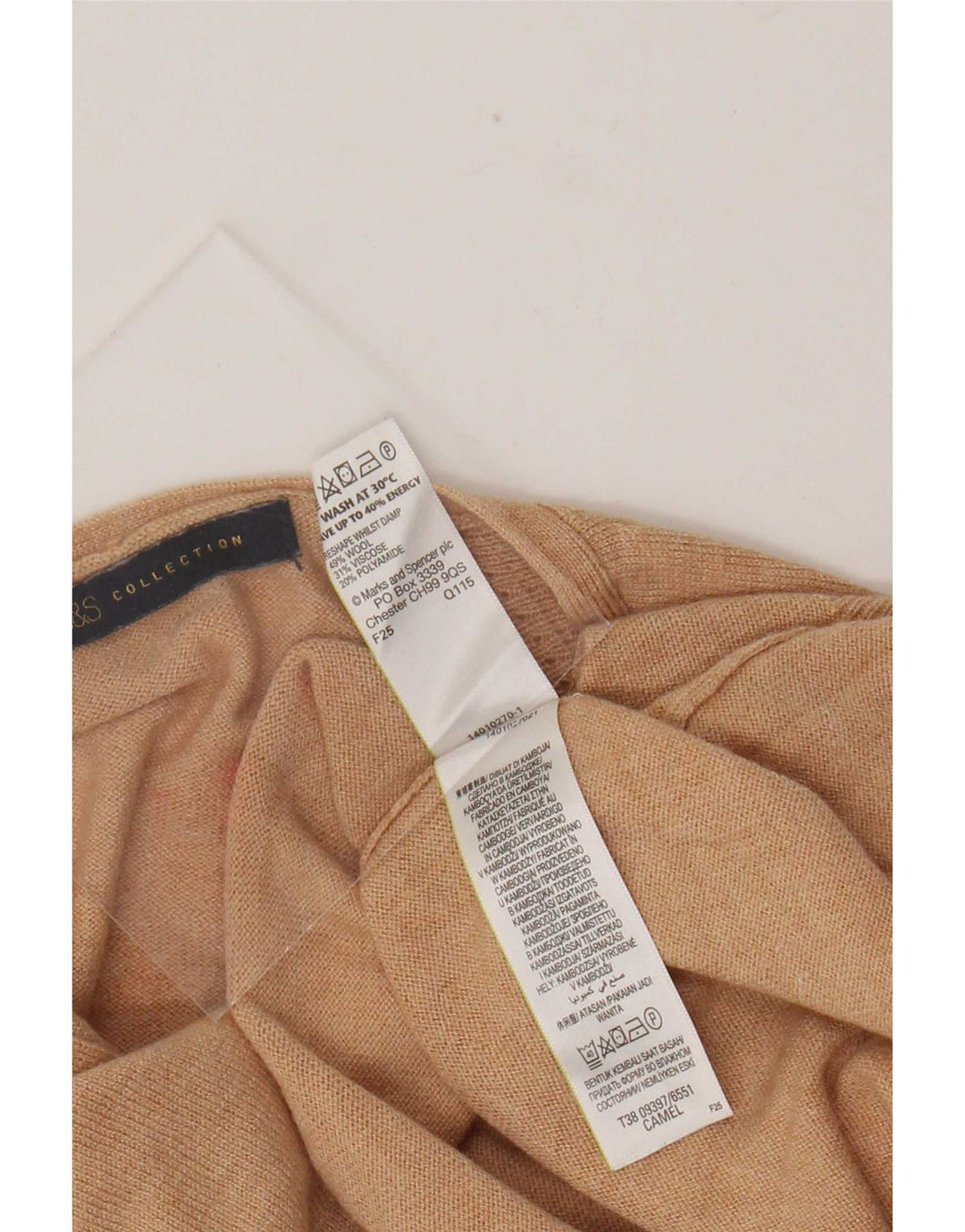 Marks & Spencer Womens V-Neck Jumper Sweater UK 12 Medium Beige Wool