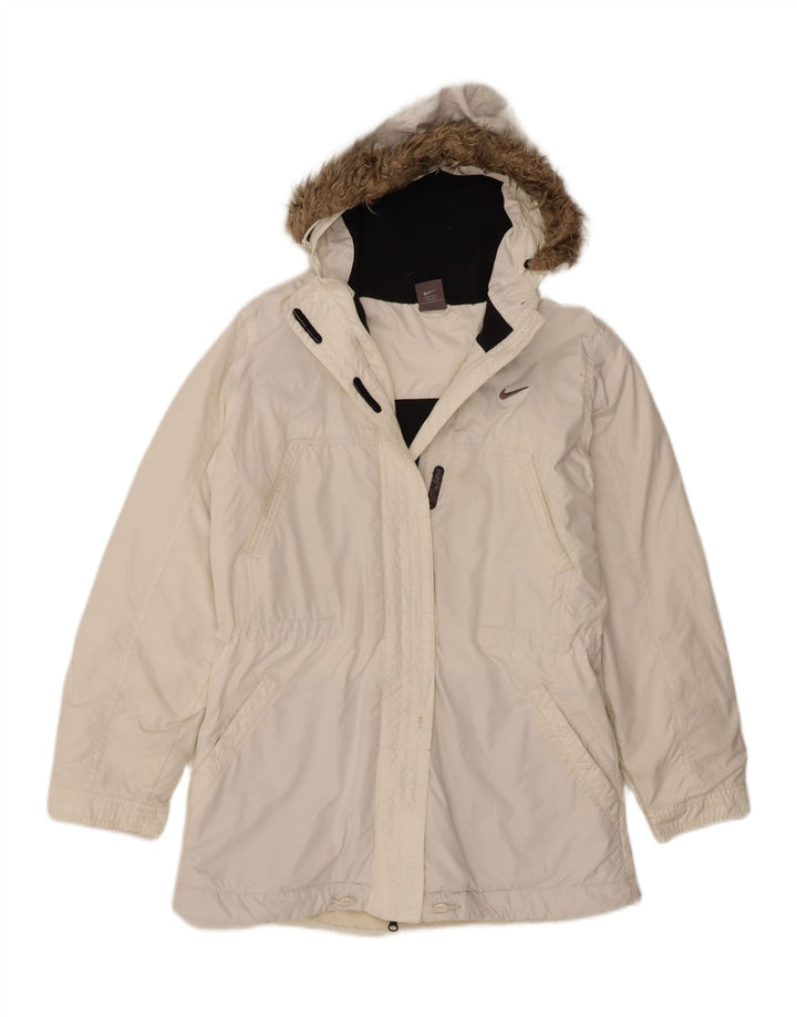 Nike Womens Hooded Windbreaker Jacket UK 14/16 Large White Polyester