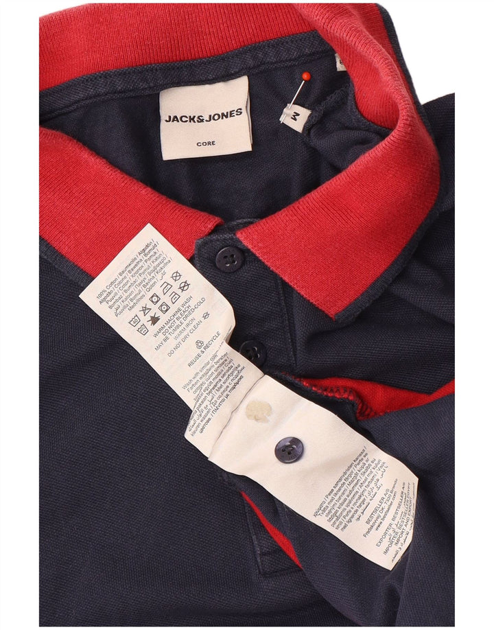 Jack & Jones Mens Polo Shirt Medium Navy Blue Colourblock Cotton