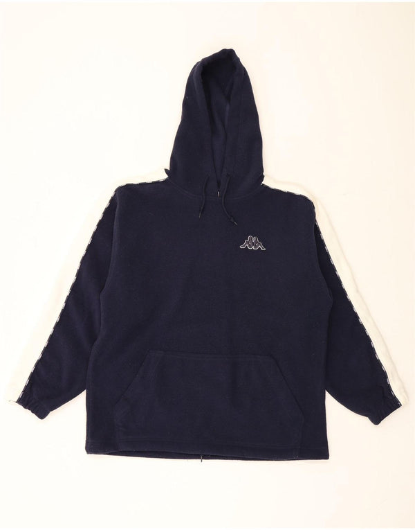 Kappa Mens Fleece Hoodie Jumper Large Navy Blue Colourblock Polyester