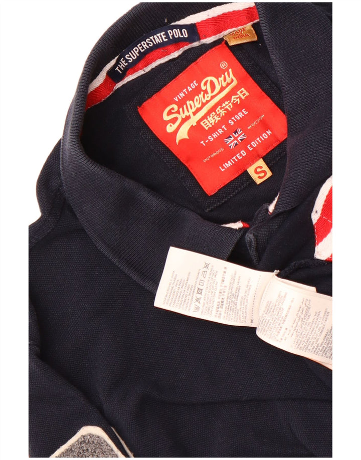 Superdry Mens Graphic Polo Shirt Small Navy Blue Cotton