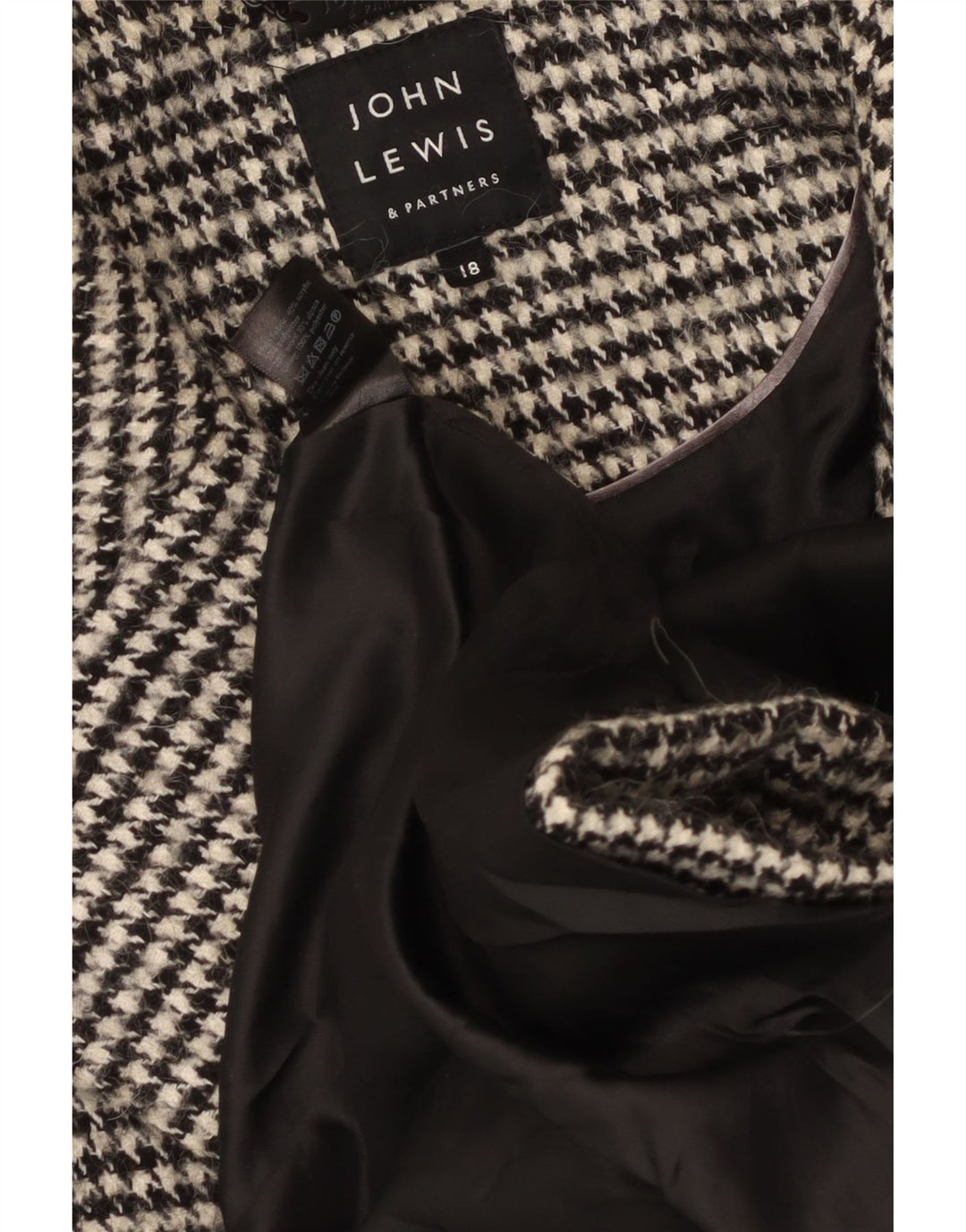 John Lewis Womens Oversized Double Breasted Coat UK 18 XL Black Houndstooth