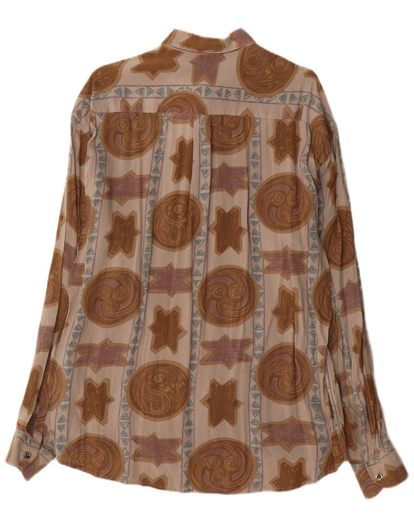 Vintage Mens Abstract Pattern Shirt Medium Brown Viscose